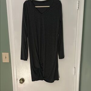 Gray V-Neck Long Sleeve Dress